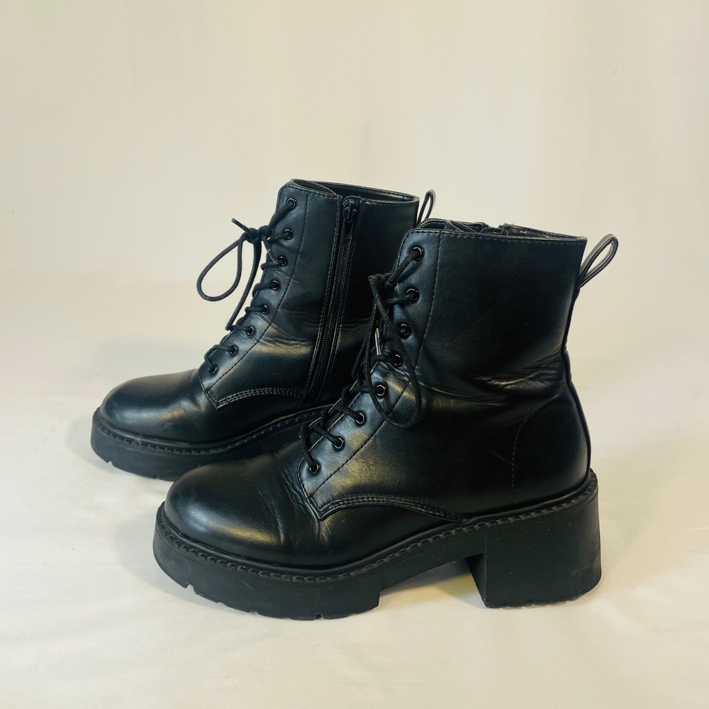 Steve Madden Talentt Combat Boots Women's 10M Black Platform Lace Up Side Zip - Picture 2 of 7